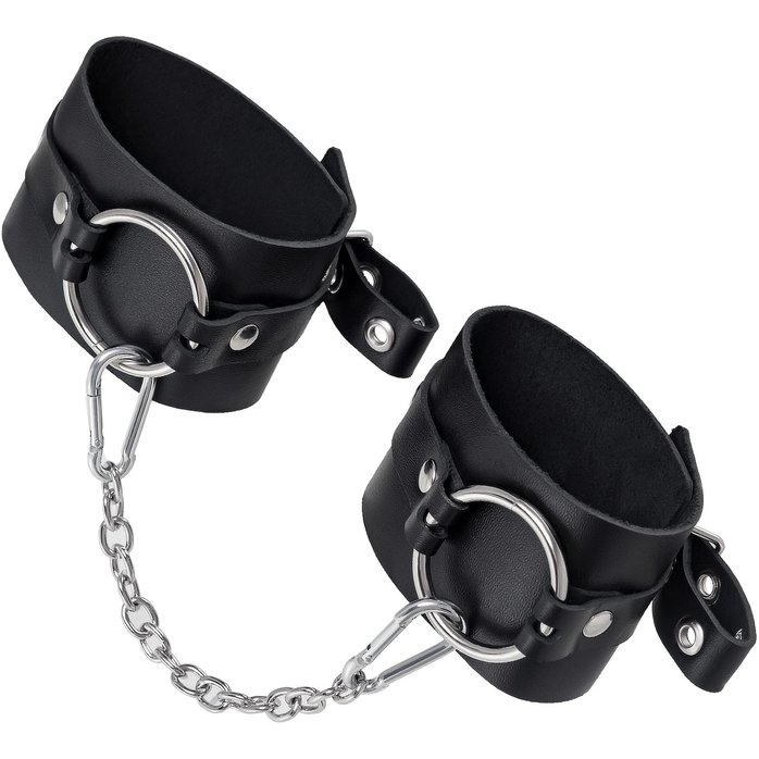 Черные оковы из толстой кожи с люверсами. Фотография 4.