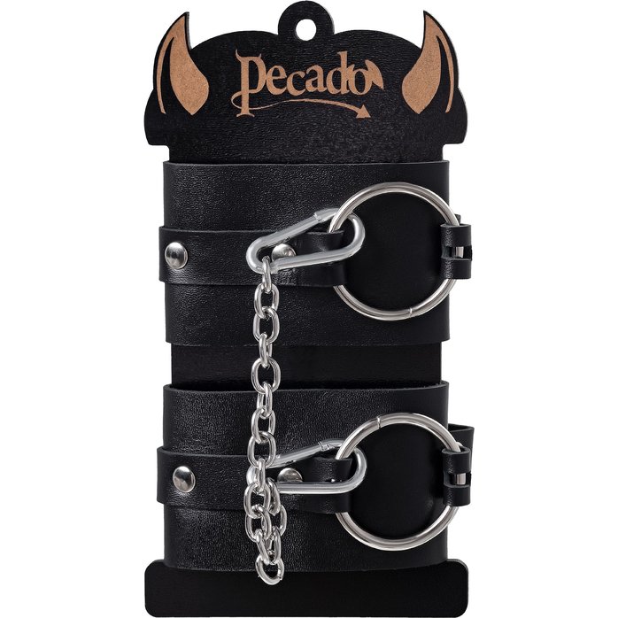 Черные оковы из толстой кожи с люверсами. Фотография 7.