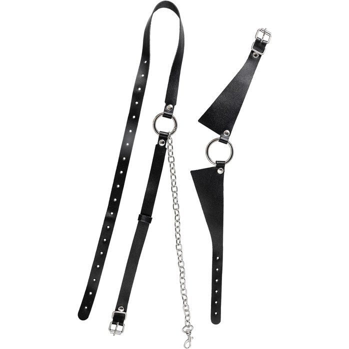 Черная портупея-чокер с поводком и карабином в виде кольца. Фотография 4.