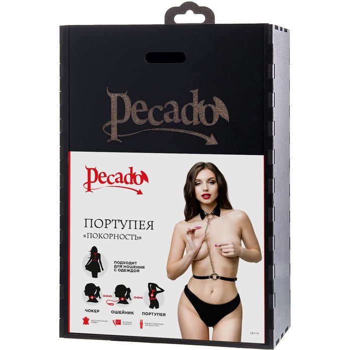 Черная портупея-чокер с поводком и карабином в виде кольца. Фотография 10.