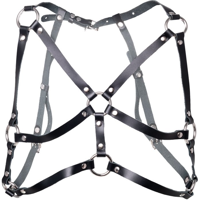 Черная кожаная портупея «Соблазн» с кольцами. Фотография 3.