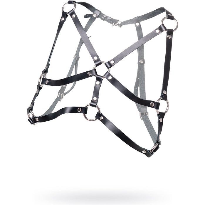 Черная кожаная портупея «Соблазн» с кольцами. Фотография 4.