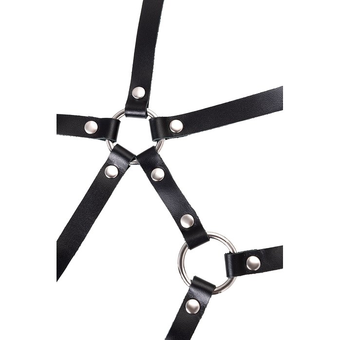 Черная кожаная портупея «Соблазн» с кольцами. Фотография 6.