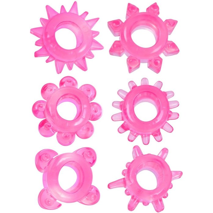 Набор из 6 розовых эрекционных колец с различным рельефом - EROWOMAN-EROMAN. Фотография 2.