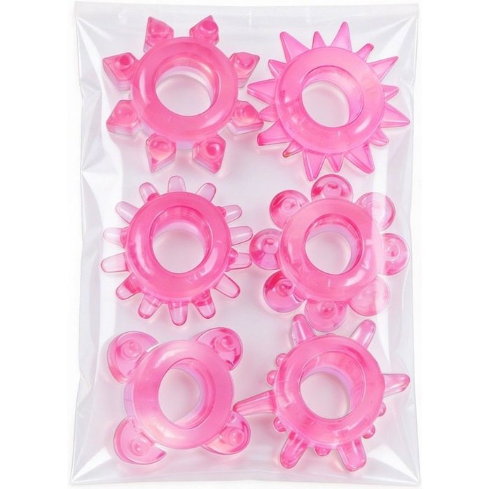 Набор из 6 розовых эрекционных колец с различным рельефом - EROWOMAN-EROMAN. Фотография 3.