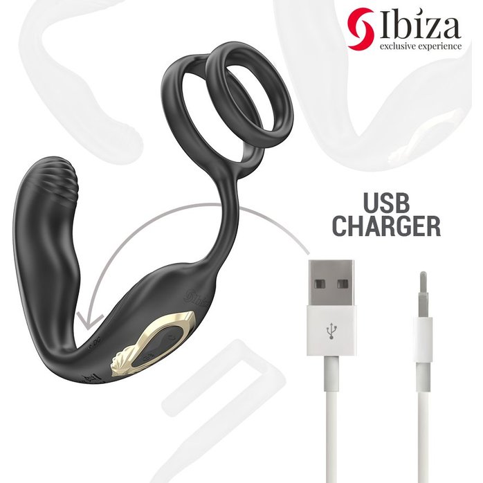 Черная анальная пробка с вращением и эрекционными кольцами. Фотография 5.