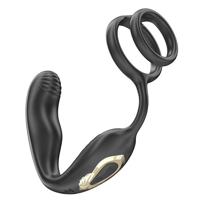 Черная анальная пробка с вращением и эрекционными кольцами