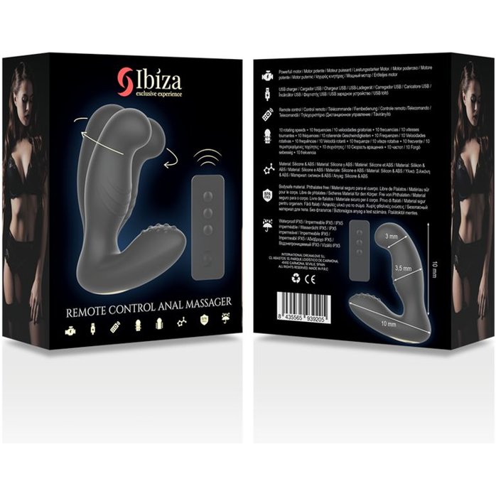 Черный вибромассажер простаты с ротацией и пультом ДУ. Фотография 7.