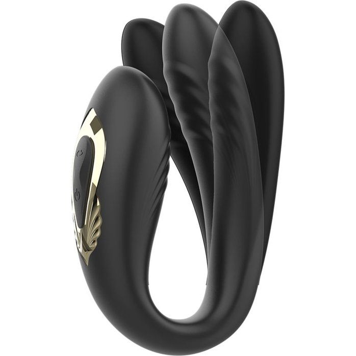 Черный вибратор для пар с ротацией и пультом ДУ. Фотография 2.