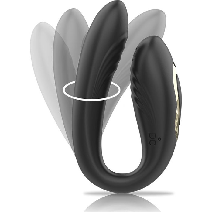 Черный вибратор для пар с ротацией и пультом ДУ. Фотография 3.