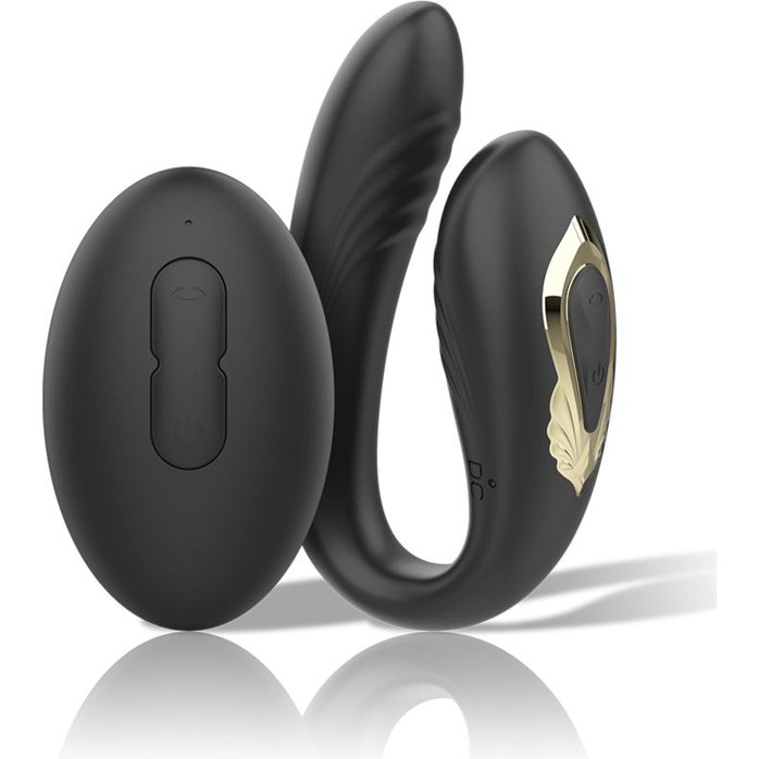 Черный вибратор для пар с ротацией и пультом ДУ