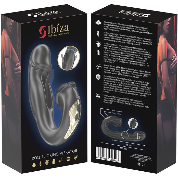 Черный вагинально-клиторальный вибратор с функцией маятника - 18 см. Фотография 3.