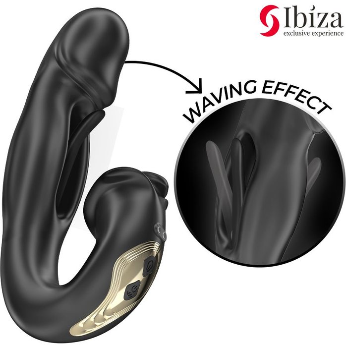 Черный вагинально-клиторальный вибратор с функцией маятника - 18 см. Фотография 4.