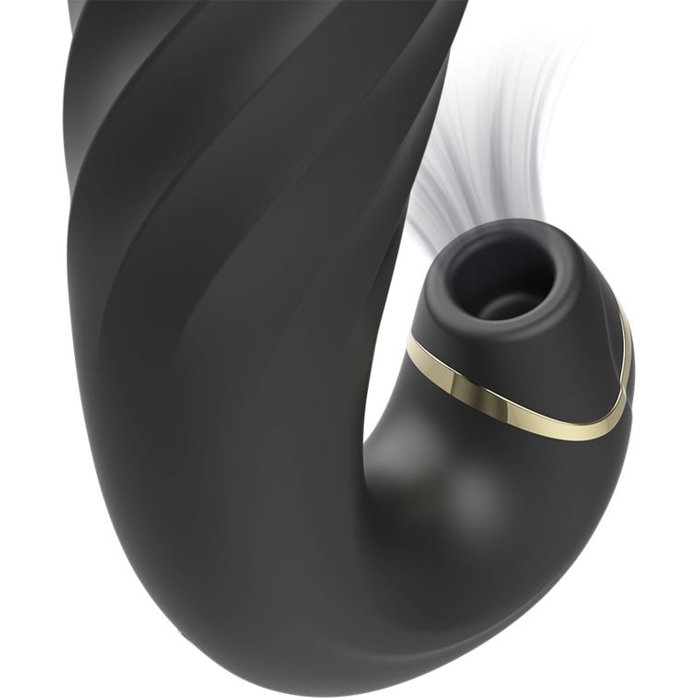 Черный вагинально-клиторальный вибратор с режимом всасывания - 18 см. Фотография 3.