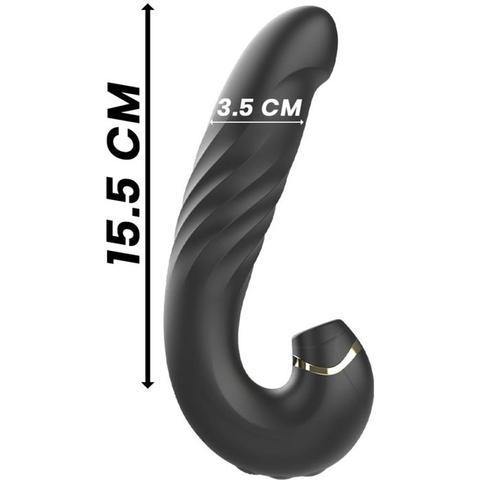 Черный вагинально-клиторальный вибратор с режимом всасывания - 18 см. Фотография 5.