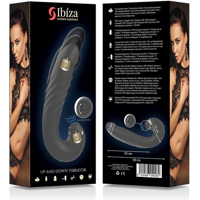 Черный вагинально-клиторальный вибратор с режимом всасывания - 18 см. Фотография 7.