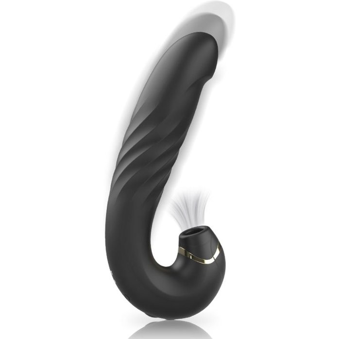 Черный вагинально-клиторальный вибратор с режимом всасывания - 18 см