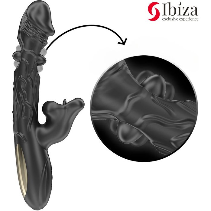 Черный вибратор с режимами колебаний и посасывания - 23,5 см. Фотография 3.
