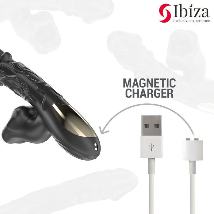 Черный вибратор с режимами колебаний и посасывания - 23,5 см. Фотография 4.