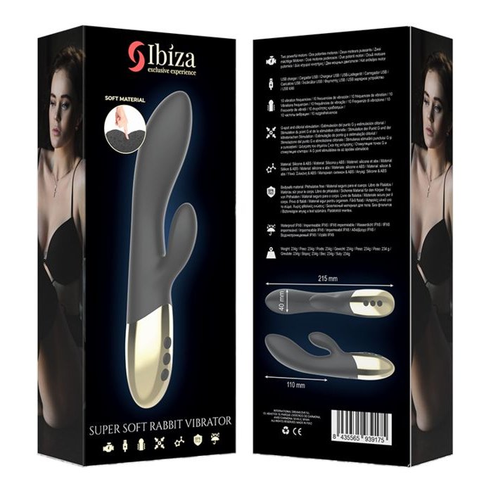 Черный перезаряжаемый вибратор-кролик - 22 см. Фотография 8.