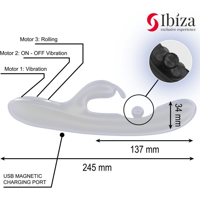 Черный вибратор-кролик с вращающимся шариком - 24,5 см. Фотография 7.
