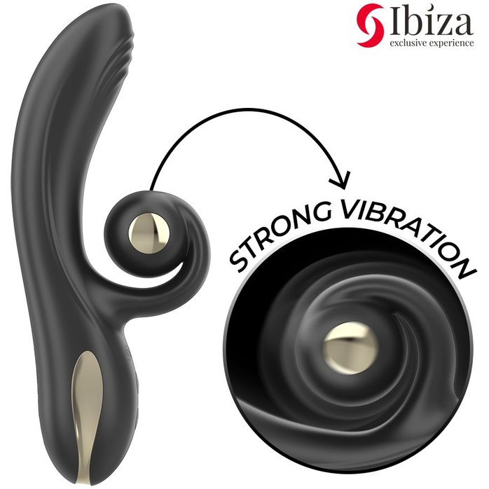 Черный вибратор-кролик с режимами вибрации и вращения - 18,4 см. Фотография 5.