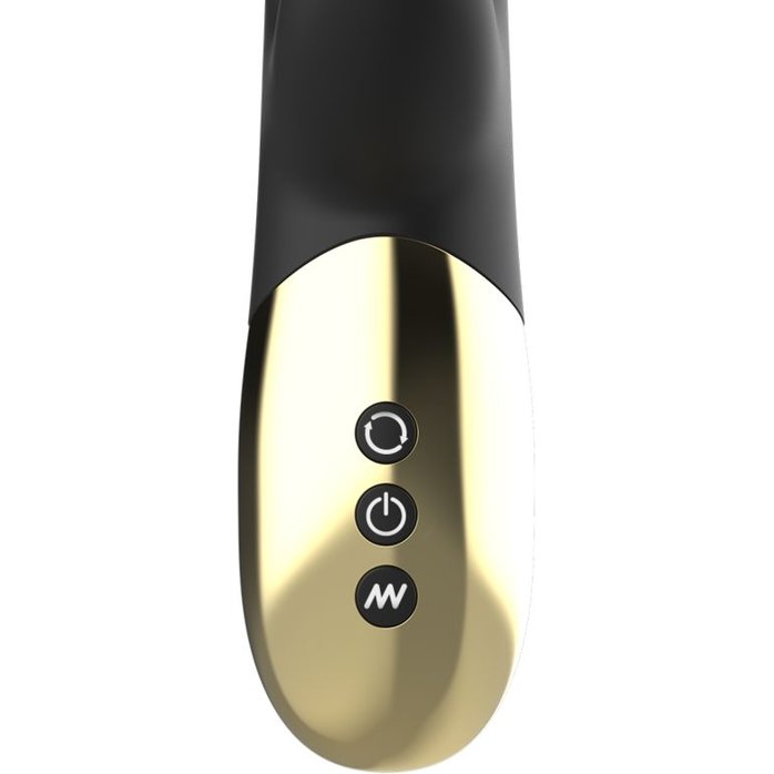 Черный вибратор-кролик с вращением бусин - 22 см. Фотография 6.