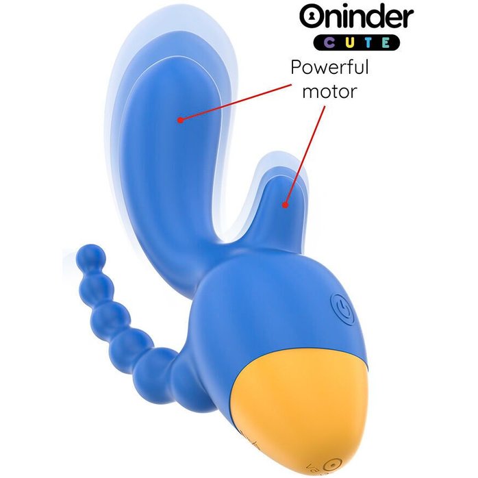 Синий мини-вибратор с анальным хвостом и управлением через приложение - 13 см. Фотография 5.
