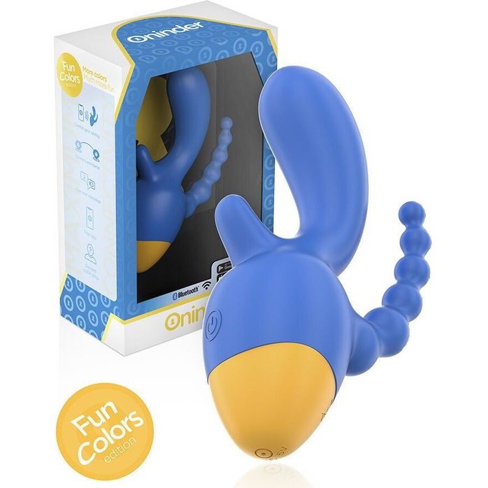 Синий мини-вибратор с анальным хвостом и управлением через приложение - 13 см