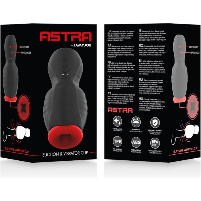 Черно-красный мастурбатор с вибрацией и всасыванием. Фотография 2.