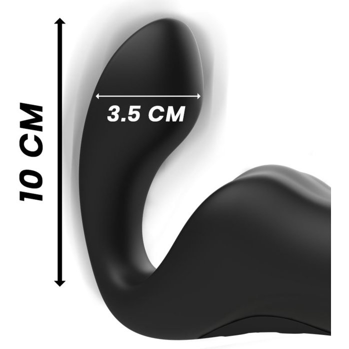 Черный безремневой страпон с вибрацией и возвратно-поступательными движениями - 24 см. Фотография 7.