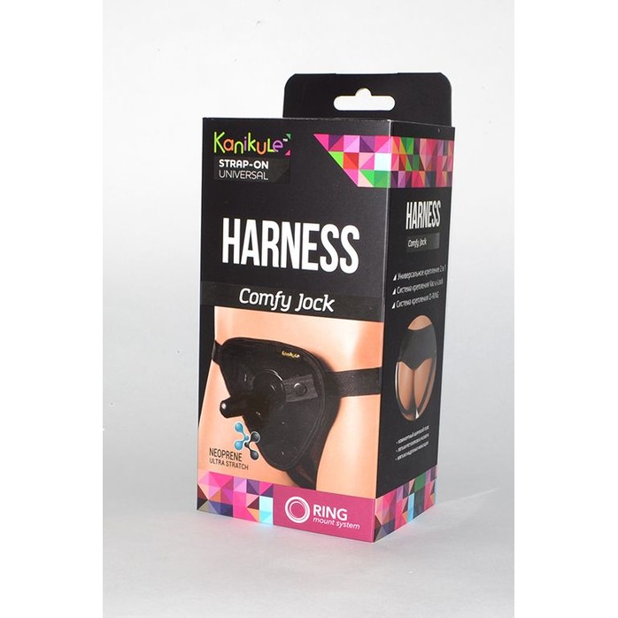 Чёрные трусики-джоки Kanikule Strap-on Harness universal Comfy Jock с плугом и кольцами - Kanikule basics