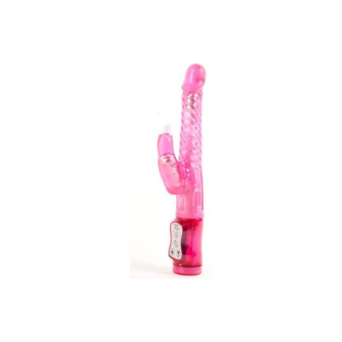 Розовый гнущийся вибратор с клиторальной стимуляцией - 24,5 см