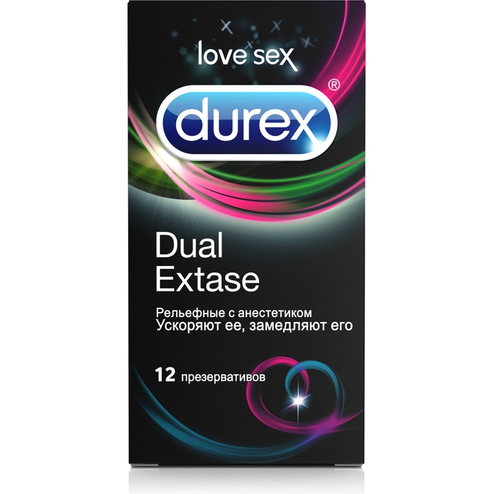 Рельефные презервативы с анестетиком Durex Dual Extase - 12 шт