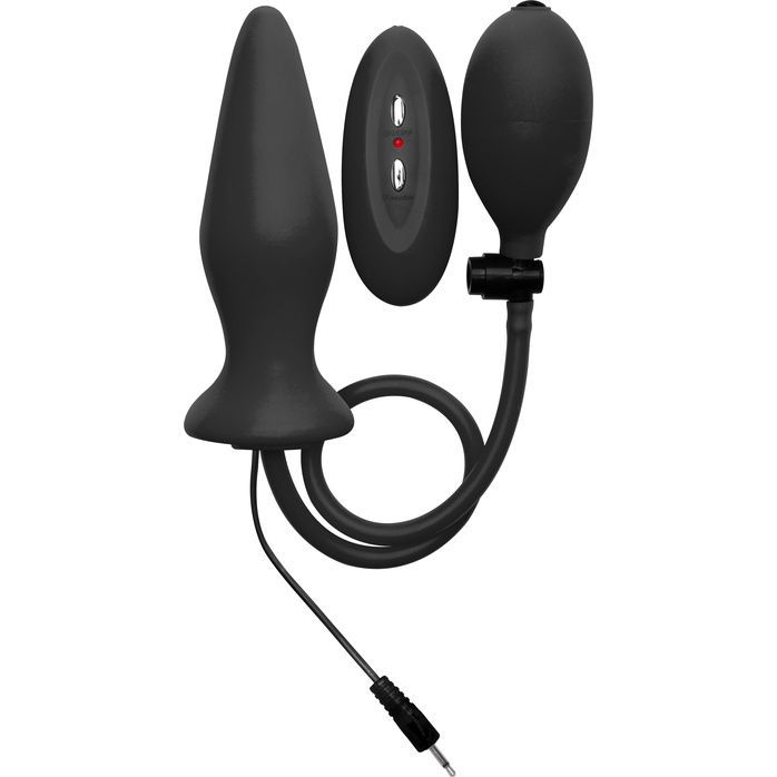 Чёрный анальный стимулятор с функцией расширения и вибрацией Inflatable Vibrating Silicone Plug - 12,2 см - Ouch!