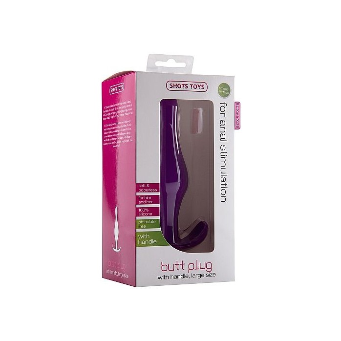 Фиолетовая анальная пробка Butt Plug with Handle Large - 14,5 см - Shots Toys. Фотография 2.