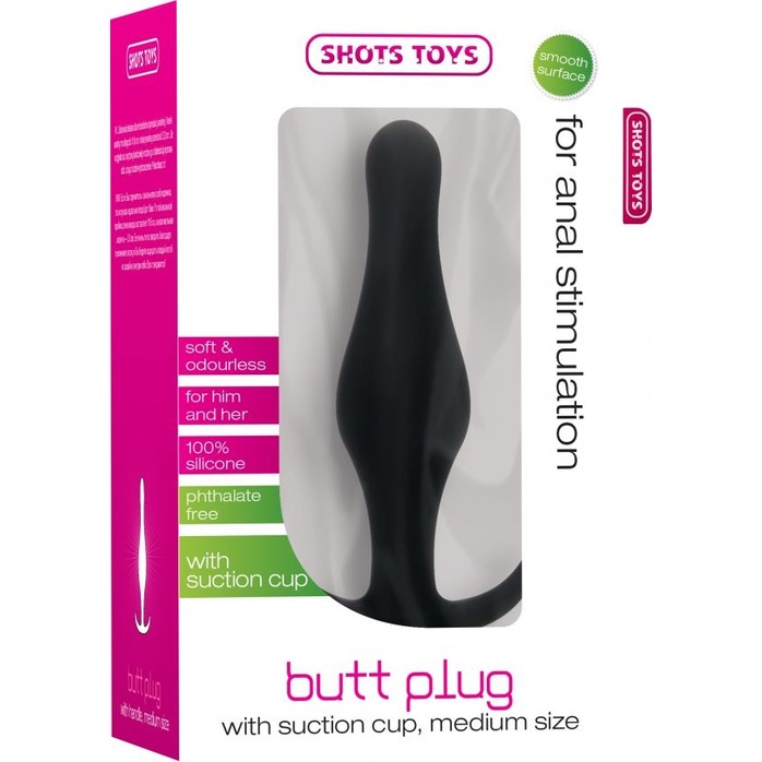 Чёрная анальная пробка Butt Plug with Handle Medium - 12,6 см - Shots Toys. Фотография 3.