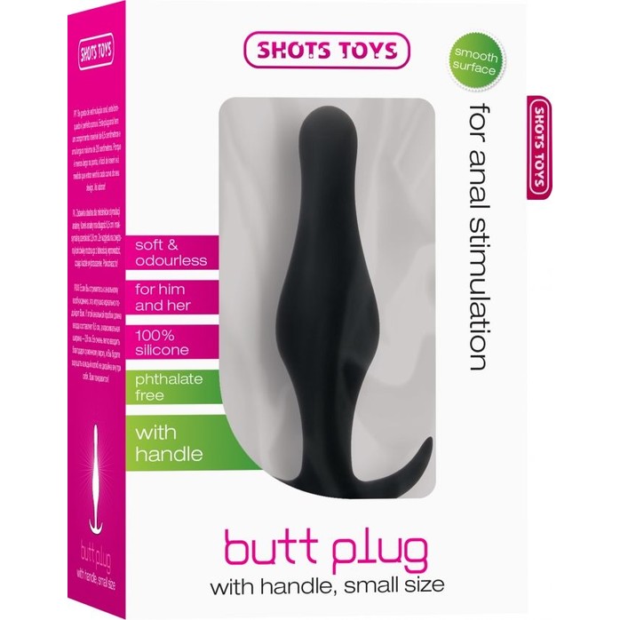 Чёрная малая анальная пробка Butt Plug with Handle Small - Shots Toys. Фотография 3.