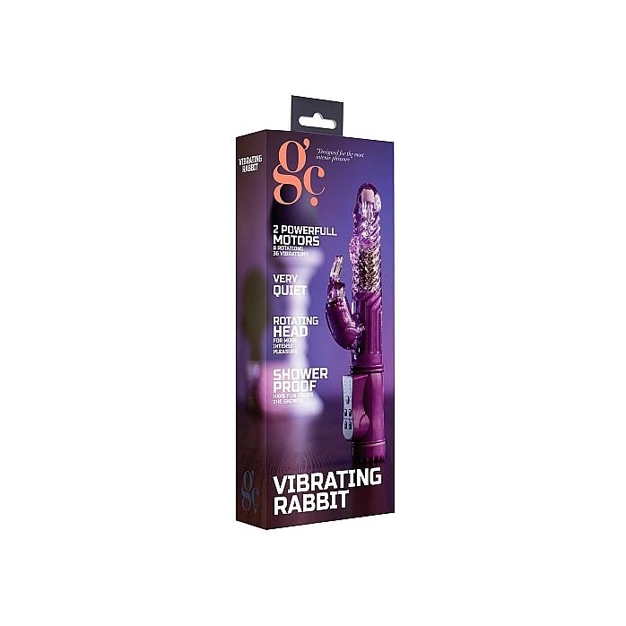 Фиолетовый вибратор Vibrating Rabbit с клиторальным отростком - 22 см - GC   . Фотография 2.