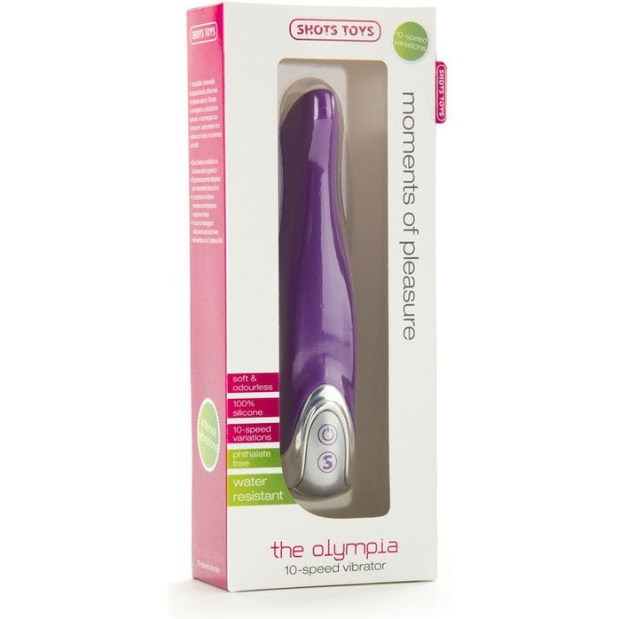 Фиолетовый вибратор The Olympia с загнутым кончиком - 18,5 см - Shots Toys. Фотография 4.