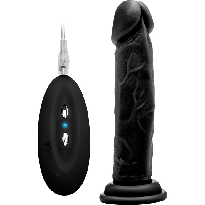 Чёрный вибратор-реалистик Vibrating Realistic Cock 8 - 20 см - RealRock