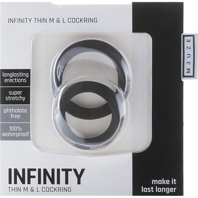 Набор из 2 чёрных эрекционных колец разного размера Infinity Thin M and L Cockring - Mjuze. Фотография 2.