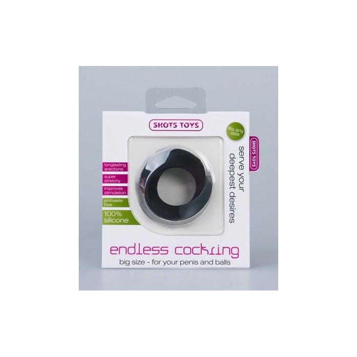 Чёрное эрекционное кольцо Endless Cockring Big на мошонку - Shots Toys. Фотография 2.