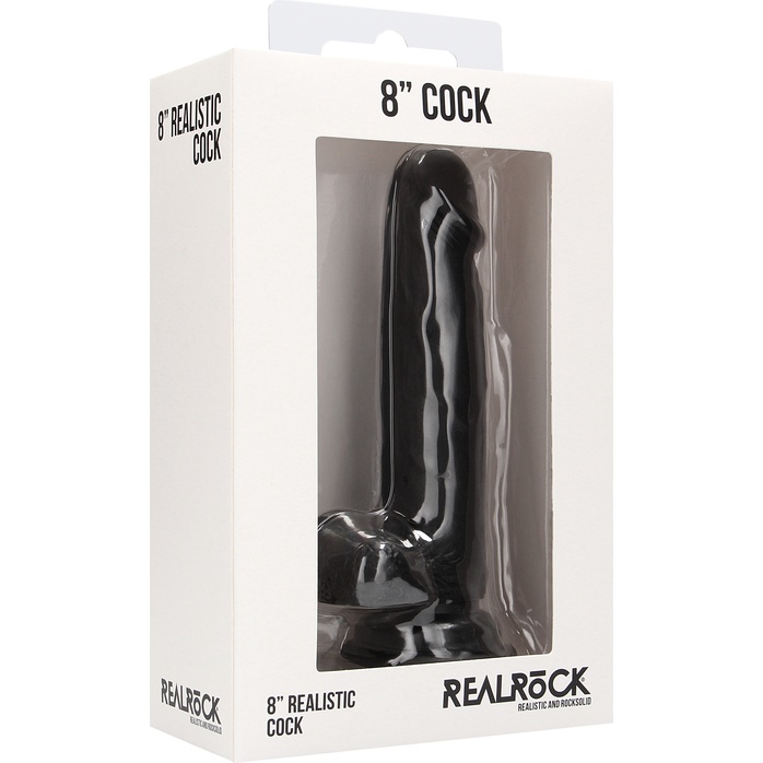 Чёрный фаллоимитатор Realistic Cock 8 With Scrotum - 20 см - RealRock. Фотография 2.