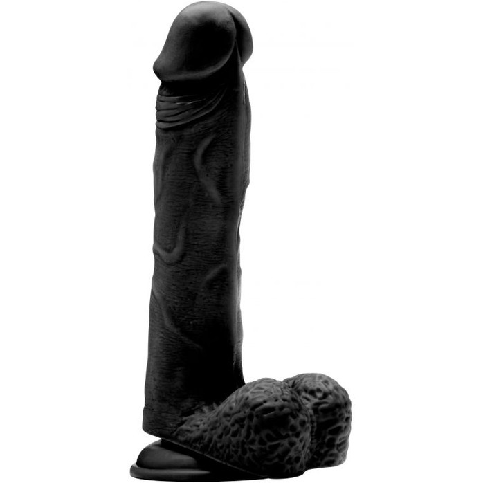 Чёрный фаллоимитатор Realistic Cock 9 With Scrotum - 23,5 см - RealRock