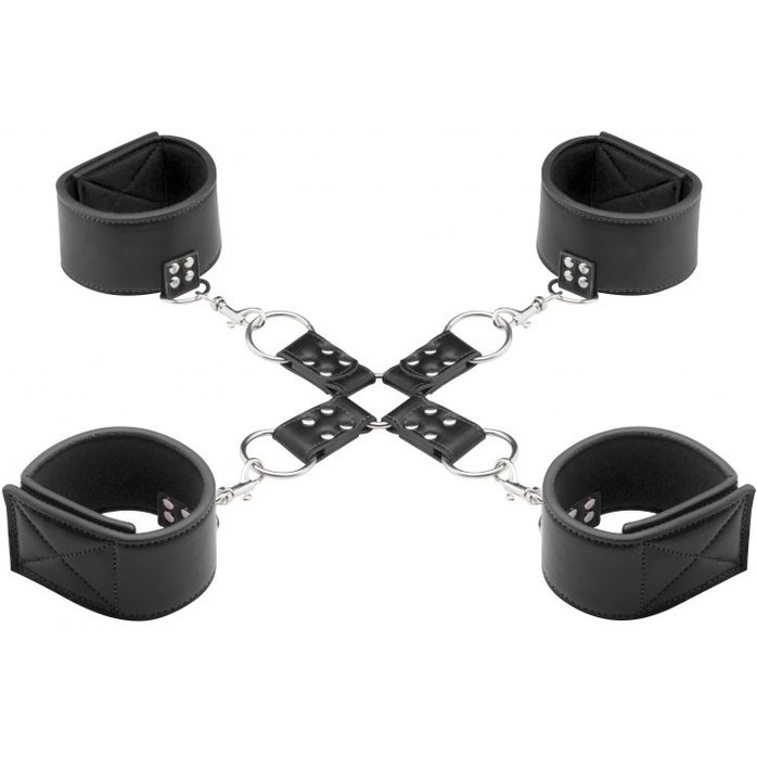 Чёрный двусторонний комплект для бандажа Reversible Hogtie - Ouch!. Фотография 2.