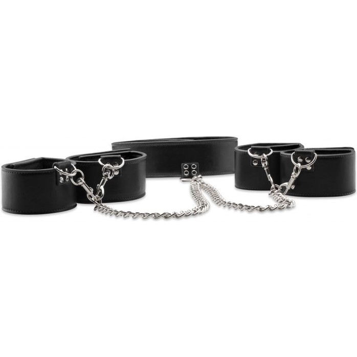 Чёрный двусторонний комплект для бандажа Reversible Collar / Wrist / Ankle Cuffs - Ouch!. Фотография 3.