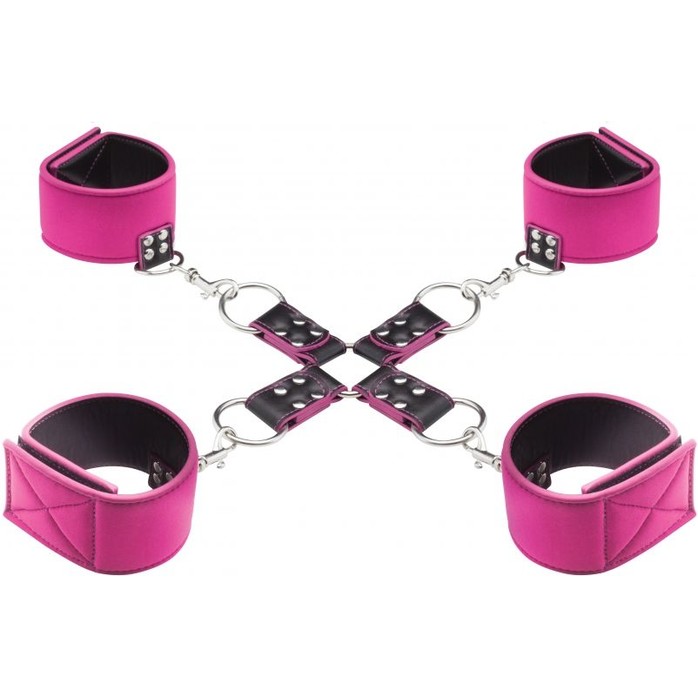 Чёрно-розовый двусторонний комплект для бандажа Reversible Hogtie - Ouch!. Фотография 2.