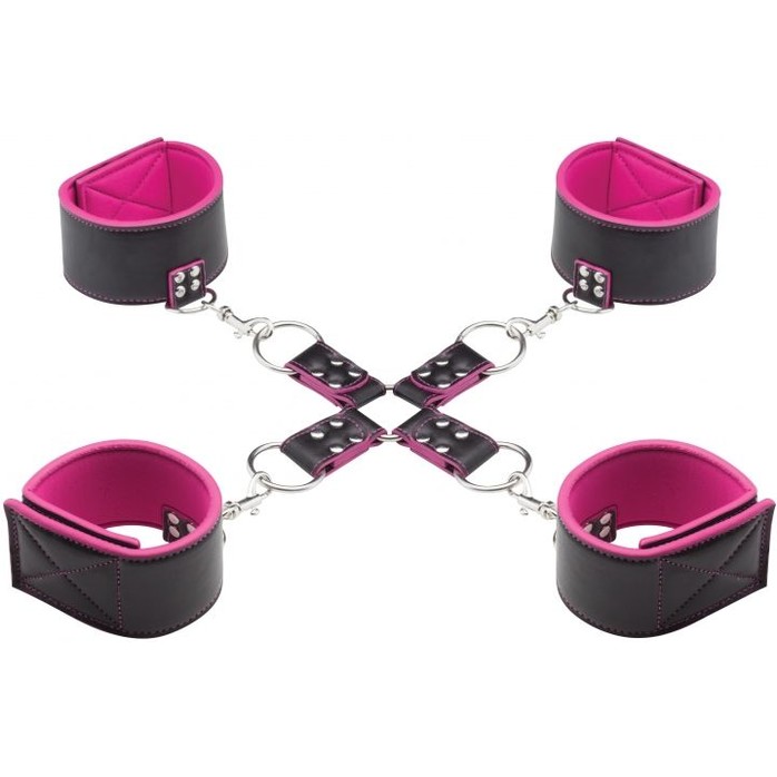 Чёрно-розовый двусторонний комплект для бандажа Reversible Hogtie - Ouch!. Фотография 3.