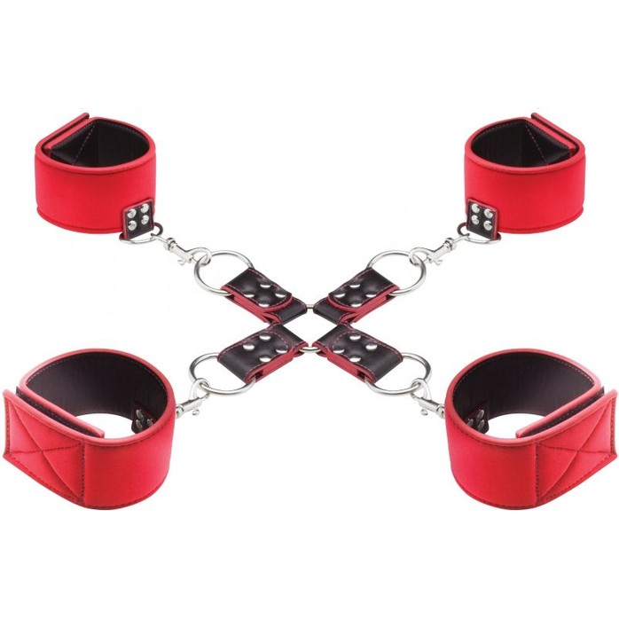 Чёрно-красный двусторонний комплект для бандажа Reversible Hogtie - Ouch!. Фотография 2.